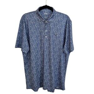 Johnnie O Shirt Mens L Blue Lake Bali Floral All Over Performance Golf UPF 50